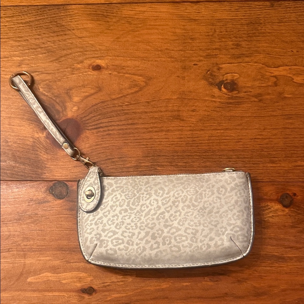 Joy Susan Silver Gray Leopard Print Wristlet Clutch